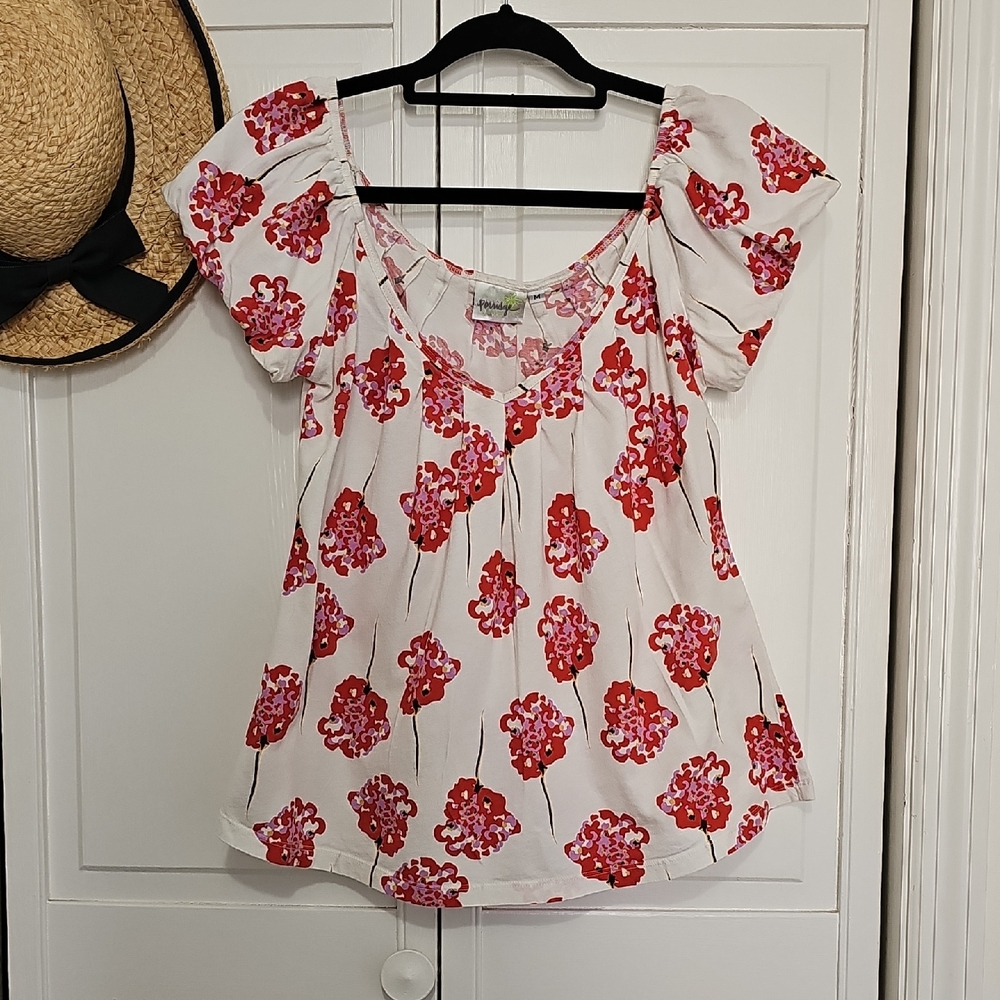 100% Cotton Floral Puff Sleeve Blouse